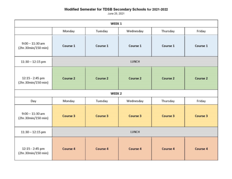 2021 22 School Year Daily Schedule For TDSB Secondary Students 